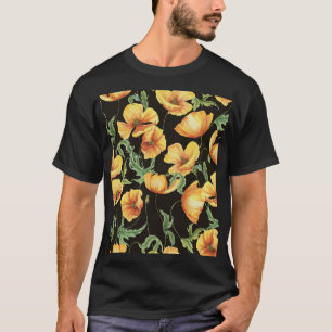 Camiseta Padrão Floral Amarelo de Aquarela