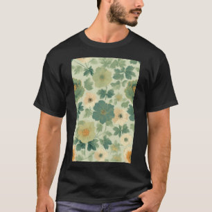 Camiseta Padrão Floral Amarelo e Verde Pastel Suave