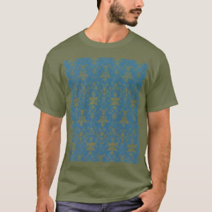 Camiseta Padrão Floral Azul E Dourado
