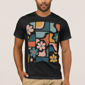 Camiseta Padrão Floral Boho Retro dos Anos 70 Grade de Flor