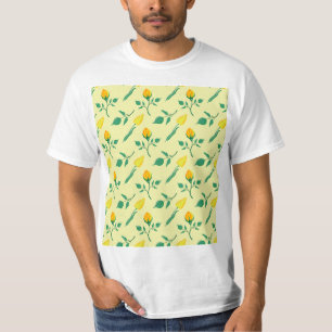 Camiseta Padrão floral com rosa amarela e flores tulipas