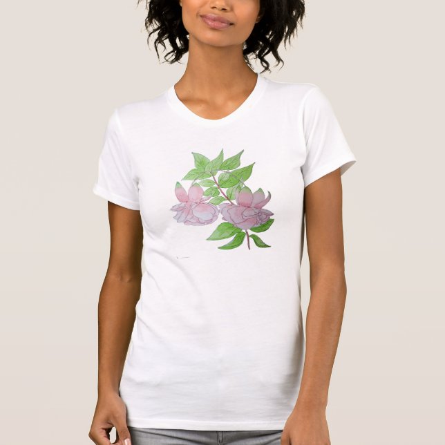 Camiseta padrão floral das flores rosa bonito (Frente)