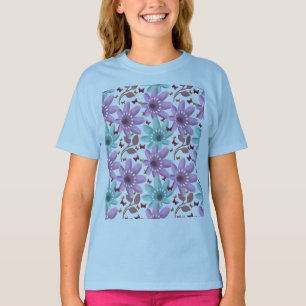 Camiseta Padrão Floral de Borboleta Sem Costura Rosa e Ve
