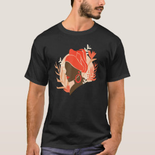 Camiseta Padrão Floral de Cabeça de Menina Africana Históri