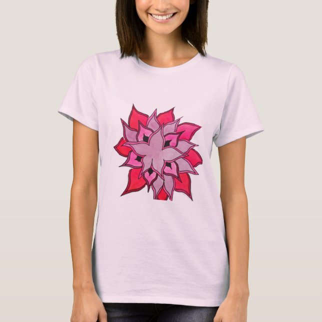 Camiseta Padrão floral de flores de arte rosa (Frente)