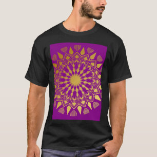 Camiseta Padrão Floral De Mandala Roxo E Dourado