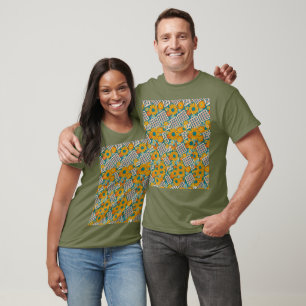 Camiseta Padrão Floral de Patchwork Retro dos Anos 70
