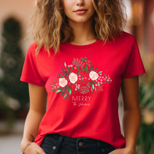 Camiseta Padrão Floral Elegante de Natal 