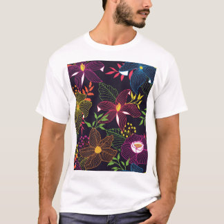 Camiseta Padrão floral elegante, design artístico.