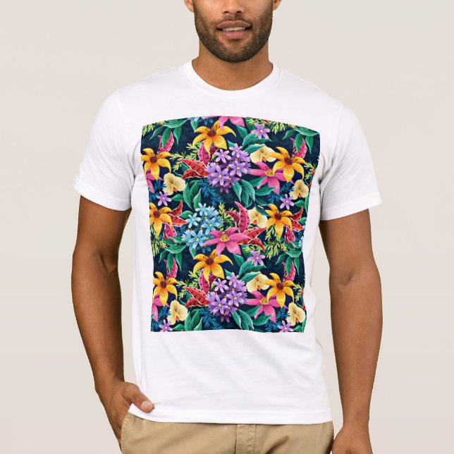 Camiseta Padrão Floral Exótico Pintado À Mão- 23001 (Frente)