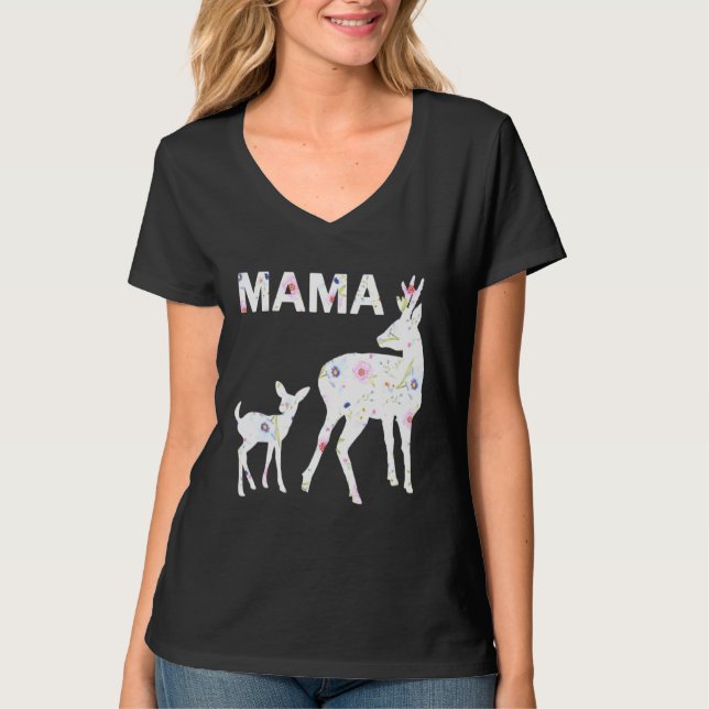 Camiseta Padrão Floral Mama Fawn Doe Enfiou Mães Scoop (Frente)