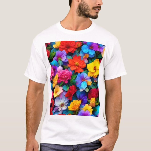 Camiseta Padrão Floral Multicolorido Design Botânico-75647 (Frente)