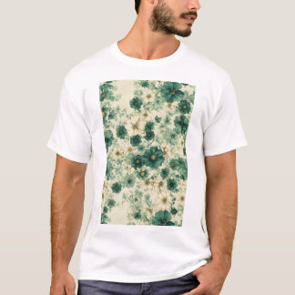 Camiseta Padrão Floral Romântico de Cor Verde e Branca
