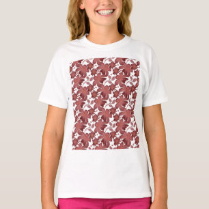 Camiseta Padrão Floral Seamless em Ferrugem Elegante Vint