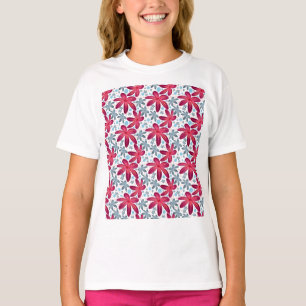 Camiseta Padrão Floral Sem Costura Rosa e Azul