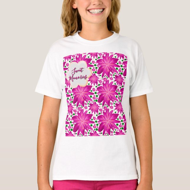 Camiseta Padrão Floral Sem Costura Rosa Quente Personalizad (Frente)