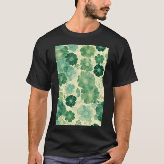 Camiseta Padrão Floral Verde Suave: Botânica Vintage
