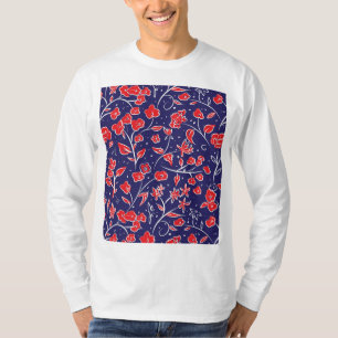 Camiseta Padrão Floral Vermelho e Azul