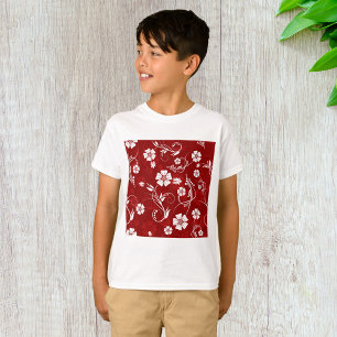 Camiseta Padrão Floral Vermelho e Branco