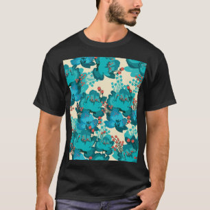 Camiseta Padrão floral vítreo, flores delicadas.