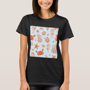 Camiseta Padrão Fofo Subaquático com Animais Marinhos, Cara