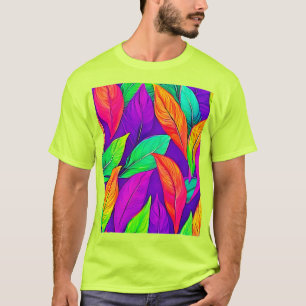 Camiseta Padrão Folhas Etéreas Neon Coloridas