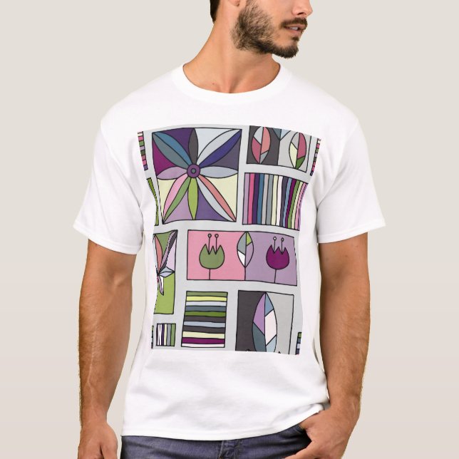 Camiseta Padrão geométrico colorido, desenhado à mão. (Frente)