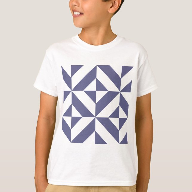 Camiseta Padrão Geométrico de Deco Azul-Meia-Noite (Frente)
