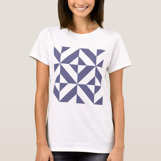 Camiseta Padrão Geométrico de Deco Azul-Meia-Noite (Frente)