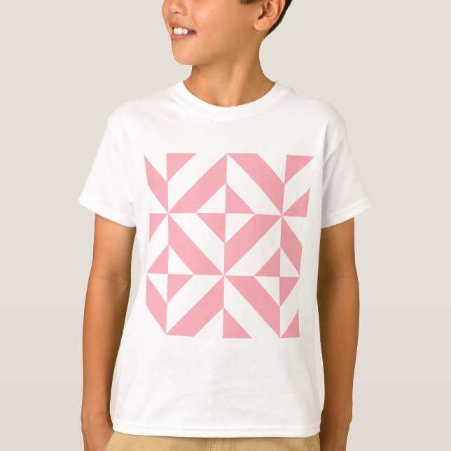 Camiseta Padrão Geométrico de Deco Cube, de Melão Rosa (Frente)