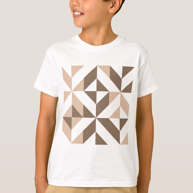 Camiseta Padrão Geométrico de Deco de Coroa Marrom (Frente)