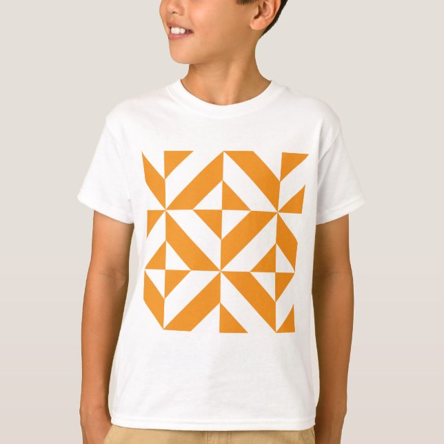 Camiseta Padrão Geométrico de Deco de Laranja Queimado (Frente)