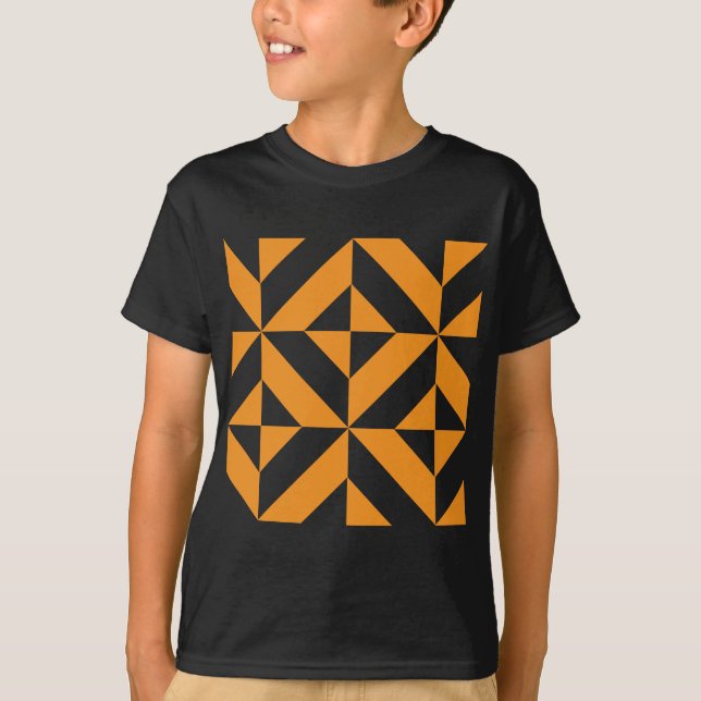 Camiseta Padrão Geométrico de Deco de Laranja Queimado (Frente)