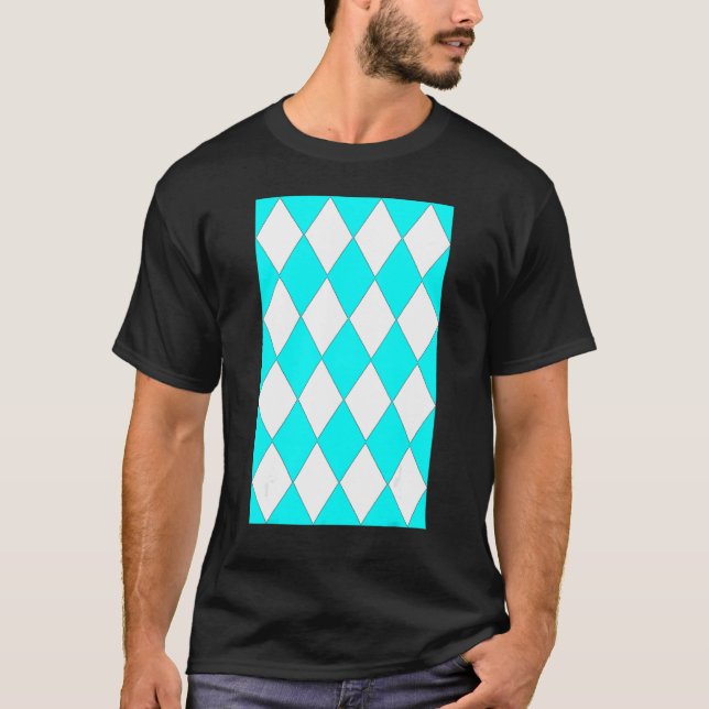 Camiseta Padrão Geométrico De Harlequin Grande Aqua E Branc (Frente)