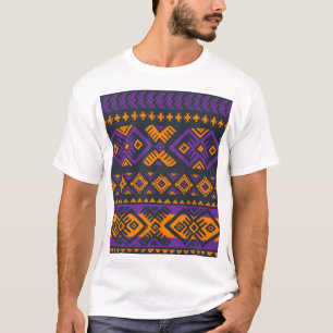 Camiseta Padrão geométrico de laranja, violeta e tribal sem