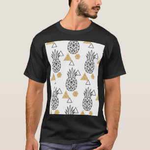 Camiseta Padrão Geométrico de Pontos Dourados do Abacaxi.