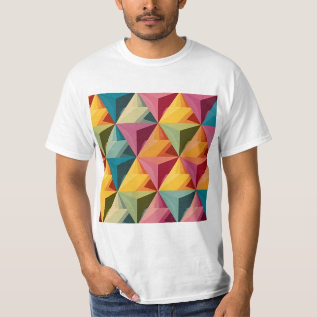 Camiseta Padrão Geométrico de Triângulo Ousado (Frente)