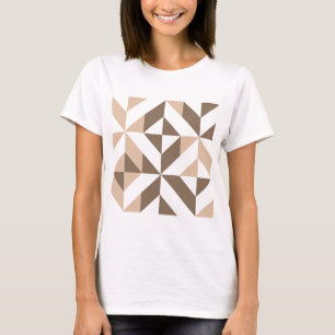 Camiseta Padrão Geométrico do Cubo Castanho Beige