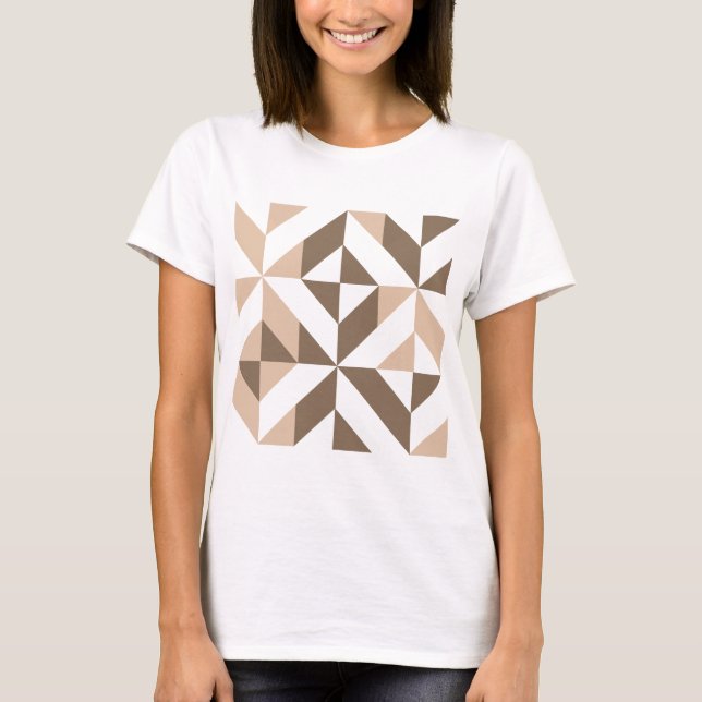 Camiseta Padrão Geométrico do Cubo Castanho Beige (Frente)