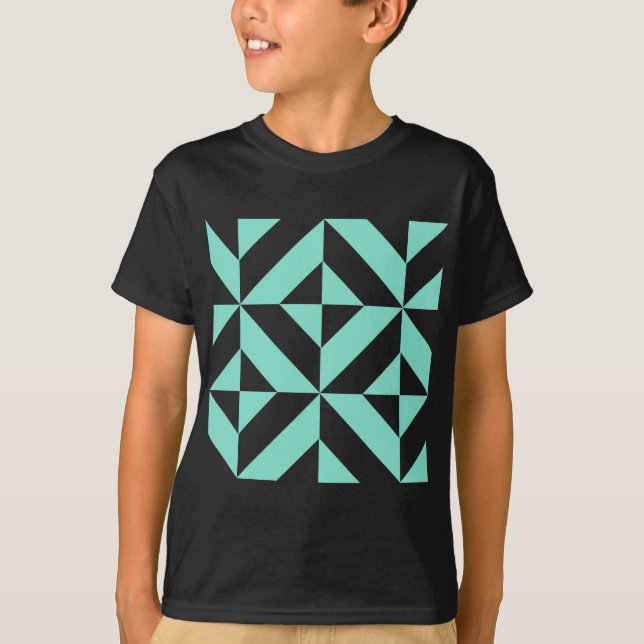 Camiseta Padrão Geométrico do Deco Cubo Seafoam Green (Frente)