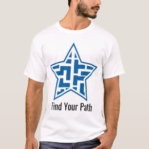 Camiseta Padrão Geométrico Moderno Labirinto Estrela Azul