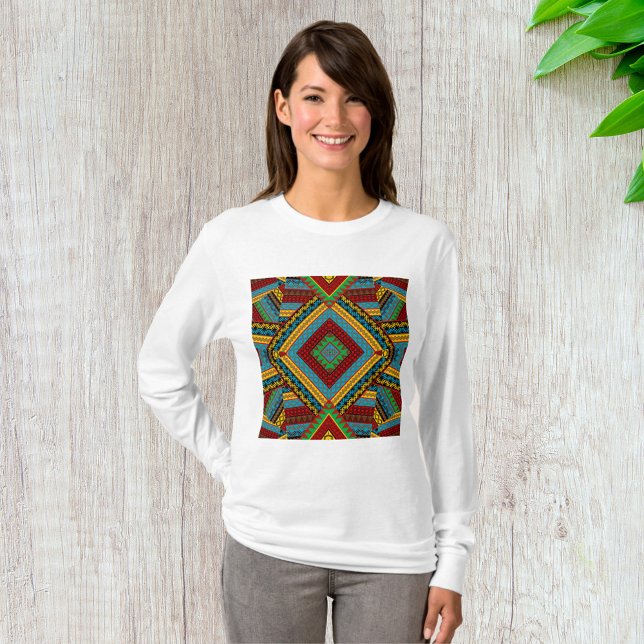 Camiseta Padrão Geométrico Tribal Negrito Boho Étnico Color (Criador carregado)