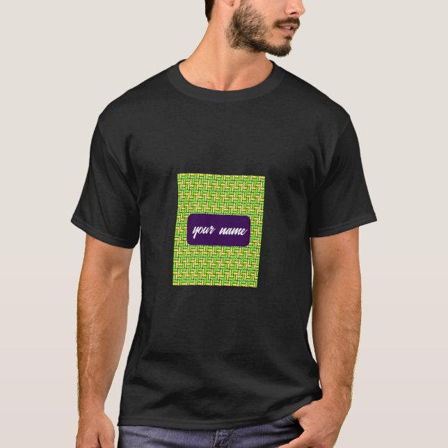 Camiseta Padrão Geométrico Vibrante Amarelo e Verde (Frente)
