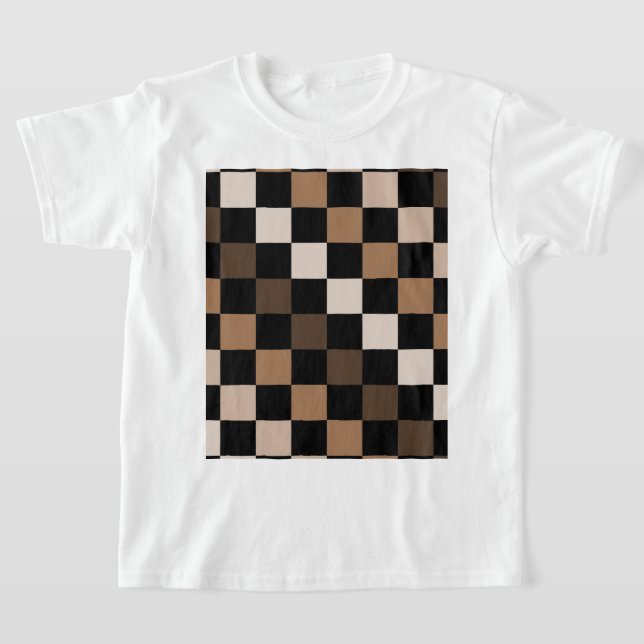 Camiseta Padrão Gingham Preto-Castanho Verificado (Postura )
