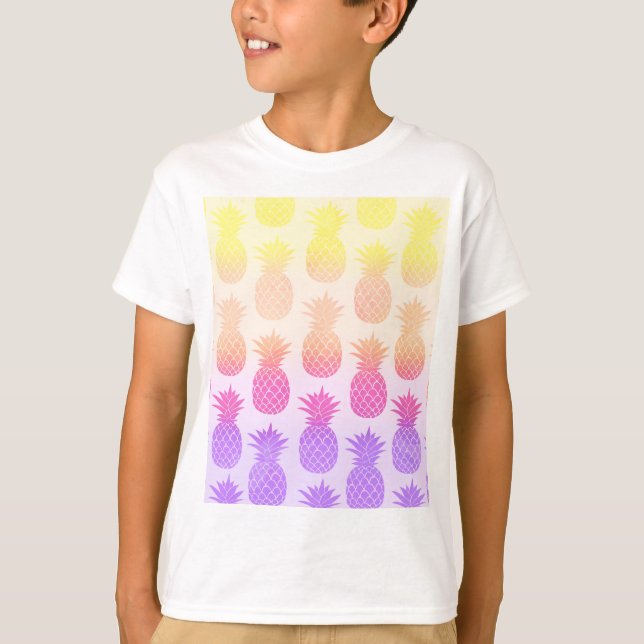 Camiseta Padrão Girly Topical Rainbow Summer Pineapple (Frente)