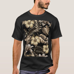 Camiseta Padrão Invisível Floral com Folhas.