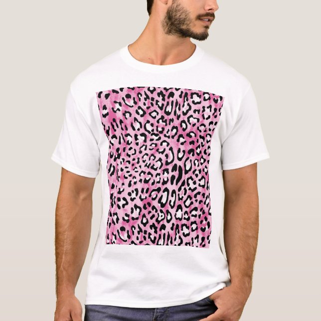 Camiseta Padrão-Leopardo Branco Cor-de-rosa. (Frente)