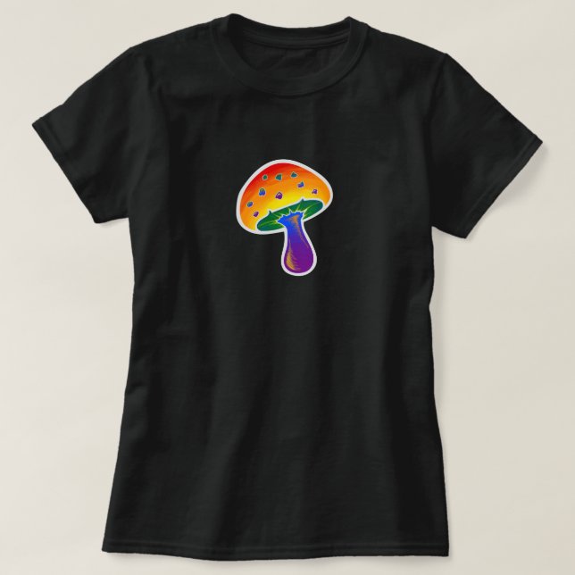 Camiseta Padrão LGBTQIA Rainbow Pride Mushroom (Frente do Design)