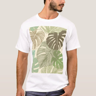 Camiseta Padrão Monstera Tropical Desenhada À Mão