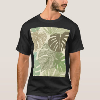 Camiseta Padrão Monstera Tropical Desenhada À Mão